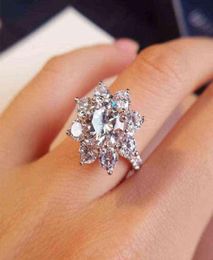 Real Moissanite Luxury Sun Flower Ring 2 Carat Diamond Lotus Ring Women Fancy Wedding Rings Sterling Silver Jewellery Include Box X22744451