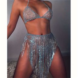 Costume Accessories Fashion Exquisite Sexy Blue Rhinestone Set Party Nightclub Bikini Bra Shorts Skirt Body Chain Jewellery