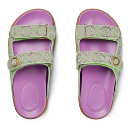 Women Slides Sandal Purple Green Crystal Summer Flat Slide Slippers Designer Sandals Outdoor Beach Casual Sandale Fashion Letters Gold-Toned Hardware Rubber Sole