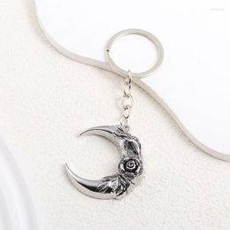 Keychains Alloy Big Moon Rose Flower Pattern Punk Key Rings For Women Men Friendship Gift Bag Keys Handmade Jewellery