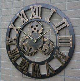 Retro Industrial Gear Wall Clock Decorative Hanging Clock Roman Numeral Wall Decor Quartz Clocks Home Decor6777175