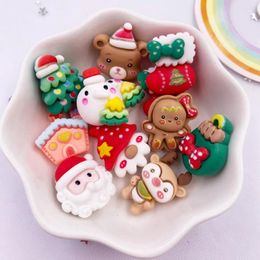 Decorative Figurines Resin Kawaii Colorful Santa Trees Bear Snowman Huse Cracker Man Flatback Stone Christma Figurine 10PCS Scrapbook DIY