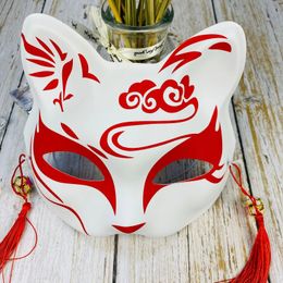 Japanese Mask Half Face Handpainted Cat Anime Demon Slayer Masquerade Halloween Festival Cosplay Prop 240430