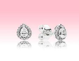 Sparkling Teardrop Halo Stud Earrings Cute Women Wedding Jewelry with Original box set for 925 Silver tear drops Earring6528224