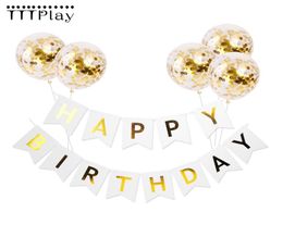 6pcs lot Gold Confetti Balloons 12inch Inflatable Birthday Ballon White Happy Birthday Banner Party Decoration Supplies265D2811823