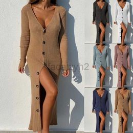 Basic Casual Dresses Designer Dress Autumn/Winter New Women's Knitted Thread Button Long sleeved Cardigan Dress Women's Wear