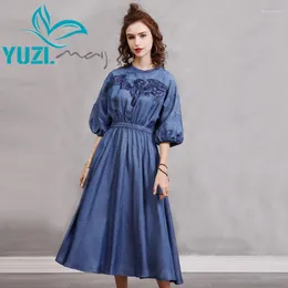 Party Dresses Dress For Women 2024 Yuzi.may Boho Denim Woman Summer Vintage Embroidery O-Neck Batwing Sleeve Vestidos A82317