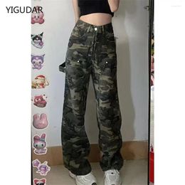 Women's Pants 2024 Camouflage Women Cargo Grunge Elastic Waist Hip Hop Sweatpants Unisex Joggers Trousers Vintage Pockets Wide Leg