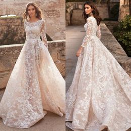 Abiti Bride Fashion Scoop una linea per maniche lunghe in pizzo abito da sposa abbottonate abiti da sposa