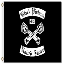 Digital printing custom 3x5ft Black Pistons Motorcycle Club Flag 90x150cm Polyester One Percenter Bikers Outlaw Banner7161871