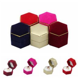 Hexagon Ring Box Jewellery Display Holder Velvet Ring Storage Box fashione Earings Jewellery box3561705