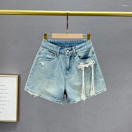 Women's Jeans A- Line Denim Shorts Women's Summer Clothes 2024 High Waist Slim Chinese Knot Wide Leg Pants Sexy Girls