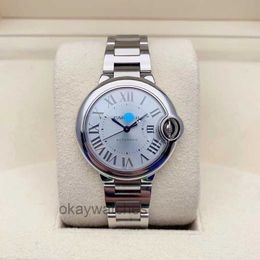 Unisex Dials Automatic Working Watches Carter New Blue Balloon Series 33mm Precision Steel Silver Disc Mechanical Watch for Women WSBB0062