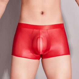 Underpants Men Oil Shiny Boxer Briefs Sheer Sexy Underwear U Convex Pouch Panties Shorts Erotic Lingerie