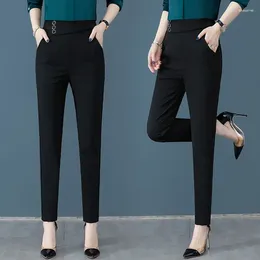 Women's Pants Spring And Autumn Elastic Waist Solid Button Patchwork Slim Pocket Suit Office Lady Fashion Casual