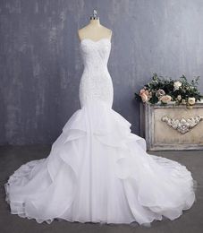 Elegant Bride Gown Ruffles Sweetheart Sexy Trumpet Mermaid Wedding Dresses with Pearl Cap Sleeve Vintage Lace Bridal Gowns4100411