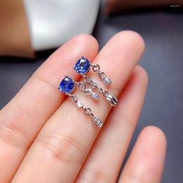 Stud Earrings Real Natural Sapphire Earring 925 Sterling Silver Female Party Jewelry