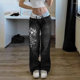 Women's Jeans Stacked Pants Low Rise Baggy Y2k Clothes Women 90s Aesthetic Jean With Print Goth Clothing Overall Fall