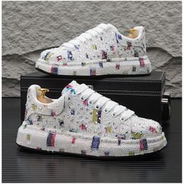 New Men White Green Rhinestone Pattern All Match Shoes Causal Flats Loafers Sports Walking Sneakers Zapatos Hombre