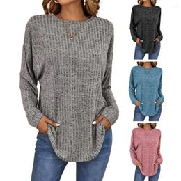 Women's Blouses O Neck Long Sleeved Tunic T-Shirt Women Clothing Solid Color Loose Casaul Irregular Pullovers Tops Tee Shirt Femme