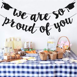 2024 Graduation Banners Party Decorations, Black Glitter We are So Proud of You Graduation Banners Garland for Congratulation Graduation Party Supplies,