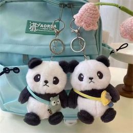 Keychains Lanyards New trend small fresh car keychain fun cartoon plush dinosaur pendant cute Kawaii panda keychain Q240429