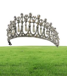 Classic Princess Crown Crystal Pearl Bridal Wedding Tiara Crowns Hair Accessories Jewelry RE3049 Y2007278066878
