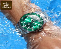 OLEVS Fashion Green Black Business Men039s Watch Quartz Luminous Hands Automatic Date Imported Waterproof Watch8828303