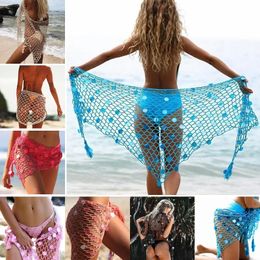 Knitted Sequins Shawls Swimsuit Women Cover-ups Sexy Bra Skirt Bikini Beach Bathing Suit Swimwear Beach Towel 240416