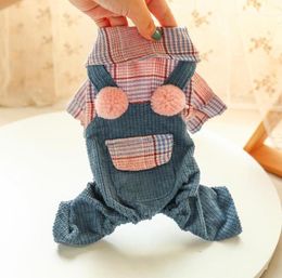 Corduroy Pants Plaid Jumpsuit For Dogs Cute Small Animal With Plaid Shirt Autumn Winter Chihuahua Shih Tzu PugsSuit Pet Clothing13924888