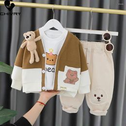 Clothing Sets Kids Baby Autumn Fashion Cartoon Bear Cardigans Sweater Sweatshirt With Pants Boys Girls Three-piece