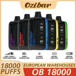 US Warehouse Ozi Bar 18000 Puffs Disposable Vapes Pen Big LED Display E Cigarette 5% Rechargeable Mesh Coil Vaporizer 18k Puff 5 Level Power Adjust Airflow GEEK BAR RAZ