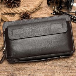 Wallets Genuine Leather Business Clutch Wallet Men Long Phone Bag Purse Male Large Size Handy Coin Card Holder Money