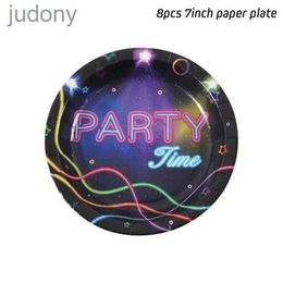 Disposable Plastic Tableware Glowing neon lights disposable tableware set for parties happy birthday napkins plates cups WX