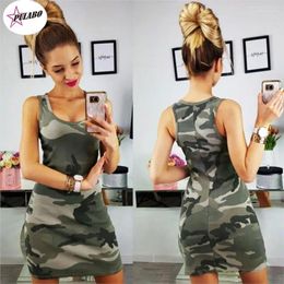 Casual Dresses Summer Fashion Women Sexy Tank Dress Slim Camouflage Military O-Neck Print Splice Empire Mini Vestidos Female