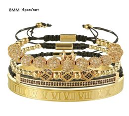 4pcsset Beaded Strands Roman Numeral Titanium Steel Bracelet Couple Charm Crownfor Lovers for Women Men Luxury Jewellery Tainless 8723689