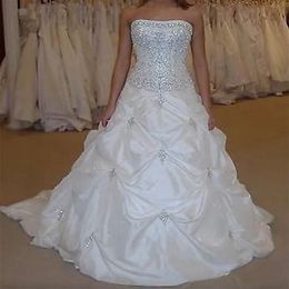 New Stock Crystal Strapless Ball Gown Wedding Dresses with Appliques Beaded Cheap Plus Size Bridal Gowns BM67