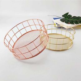 Cosmetic Organizer Rose gold metal art Nordic makeup storage box eyeliner pen cup table cosmetics round basket Q240429