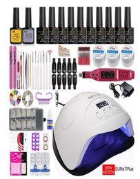 Nail Art Kits Manicure Set Kit Electric Handle Acrylic 36w5484w Led Lamp For Nails 10 Polish9251239