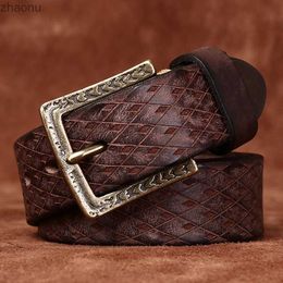 Belts 3.8CM Thickened Italian Pure Cowhide High Quality Genuine Leather Belts for Men Carving Strap Male Brass Buckle Jeans Cowboy XW