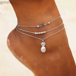 Anklets Modyle Bohemia Silver Chain Bracelet Leg Jewelry Boho Pineapple Star Charm Bracelet Set WX