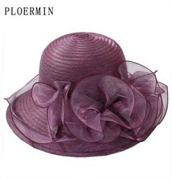 Organza Sun Hats Women Flower Summer Wedding Caps Female Elegant Floral UV Church Hats Fashion 2206016065518