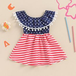 Girl Dresses Toddler Girls Summer Dress Casual 4th Of July Star Stripe Print Off-Shoulder For Beach Party Cute Clothes