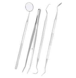 4pcspack Dental Hygiene Tools Kit Dentist Set Dental Probe Mirror Sickle Scalers Tweezers Stainless Steel Teeth Care Cleaning8191578