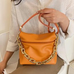 Shoulder Bags Thick Chain Tote Bag 2024 Summer Quality PU Leather Women's Designer Handbag Messenger