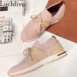 Casual Shoes Autumn Leisure Sneakers Woman Thick Bottom Knitted Lace Up Flat Outdoorv Ventilate Run Women