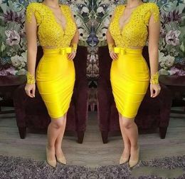 2020 Sexy Yellow Lace Evening Formal Dresses Long Short Prom Cocktail Dresses Robe De Soiree Robe Soiree7422309