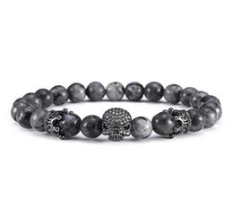 Buddha Bracelet Men CZ Skull Charm India Labradorite 8mm Natural Stone Light Beads Bracelet For Men Handmade Jewelry4394329