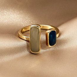 Band Rings New Adjustable Colourful Droplet Glass Ring for Womens Fashion Retro Geometry Gold Metal Wedding Jewellery Birthday Gift Q240429