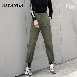 Women's Pants Fashion BF Style Cargo Women 2024 Spring Summer Female Casual Trousers High Waist Ankle-Length Elastic Harem